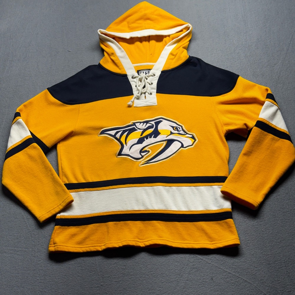 OTS NHL Nashville Predators Lace-Up Hoodie Gold Navy Mens Small Embroidered Logo
